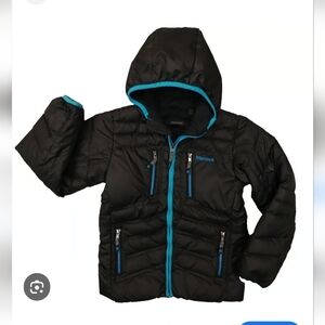 Marmot Kids L 700 Fill Down Black Jacket Blue Trim